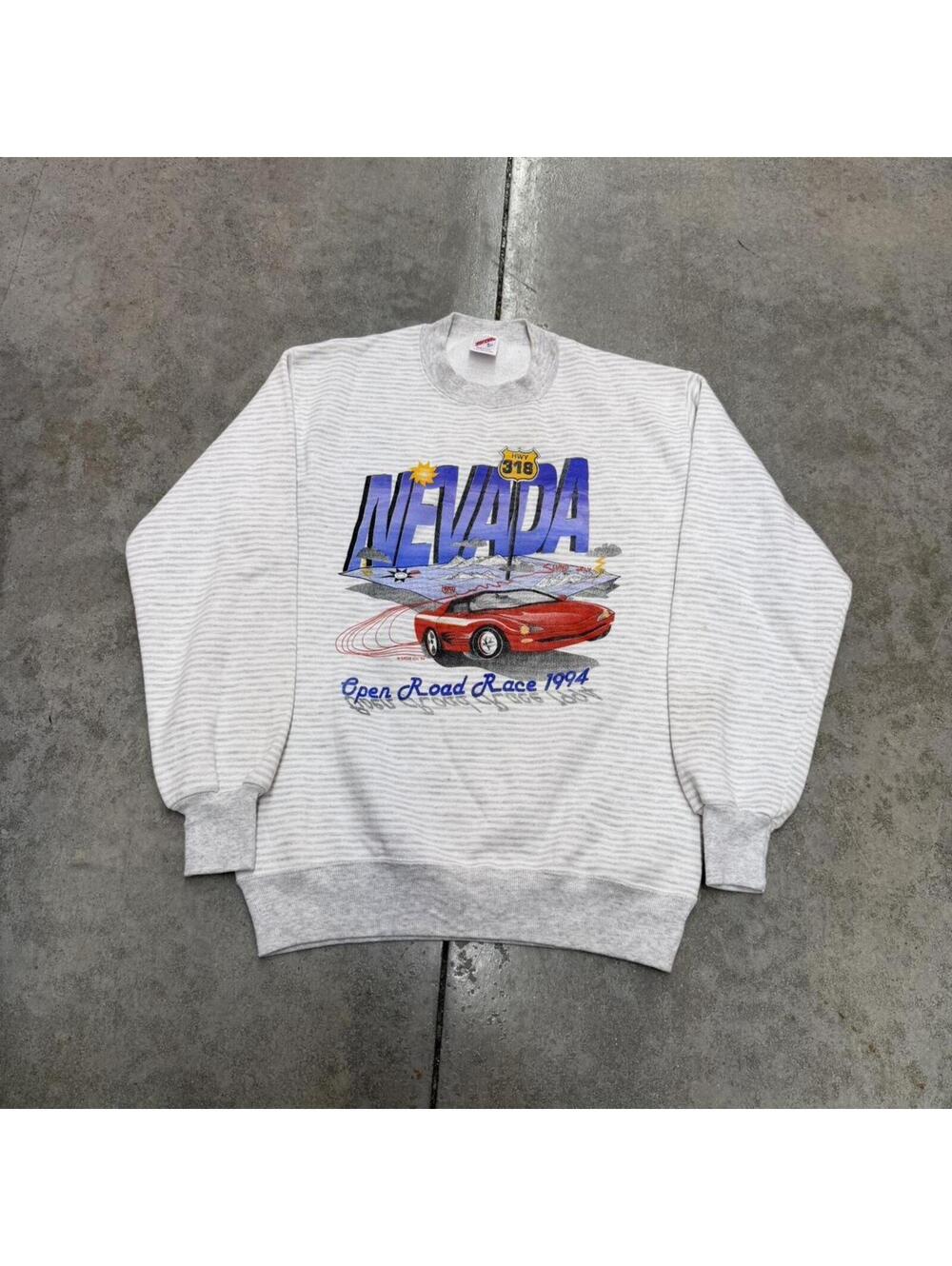 vintage nevada open road race made in usa striped knit crewneck size medium